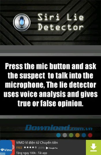 Giao diện sử dụng của ứng dụng Siri Lie Detector