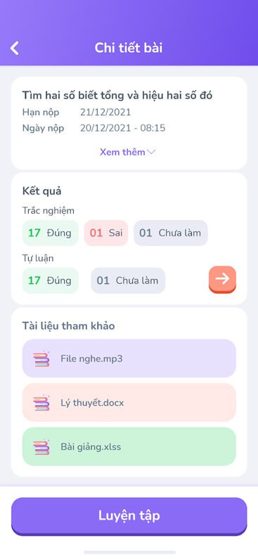 Chi tiết bài tập trên SISAP Học sinh