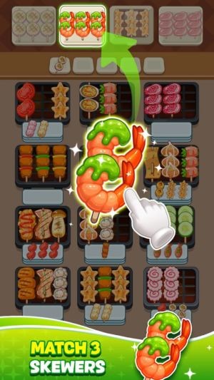 Sắp xếp các món ăn trên xiên theo đúng thứ tự