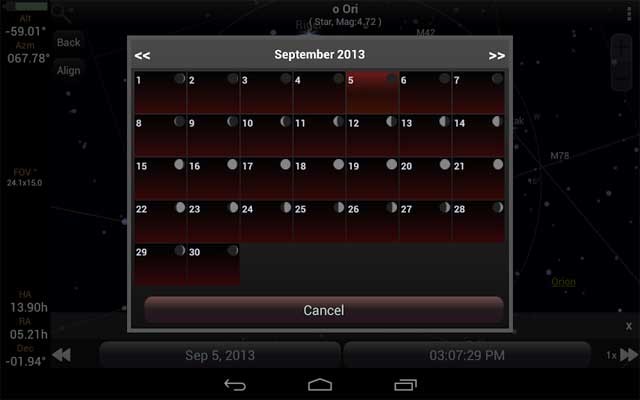 SkEye Android cung cấp lịch mặt trăng, mặt trời và nhiều sự kiện thiên văn nổi bật