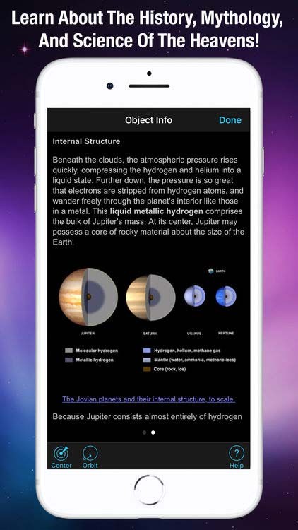 SkySafari cung cấp kiến thức lịch sử, thần thoại và khoa học vũ trụ