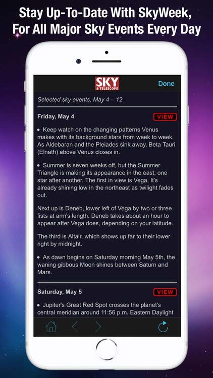 SkySafari cung cấp thông tin về sự kiện thiên thể mỗi ngày