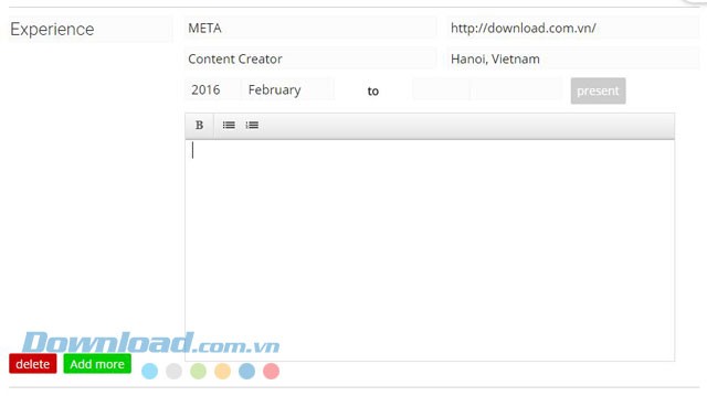Điền thông tin vào các mục