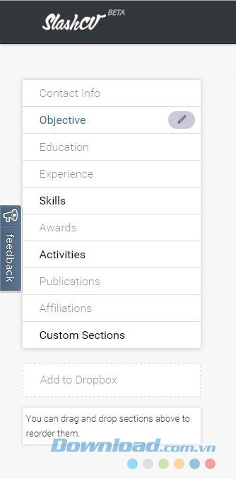 Các trường thông tin của SlashCV