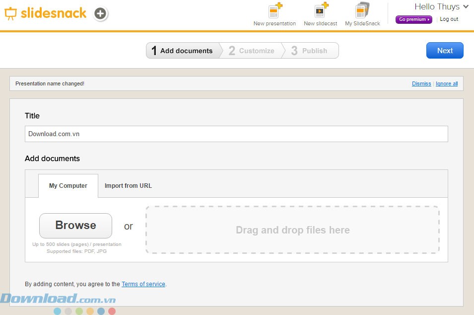 Giao diện ứng dụng SlideSnack