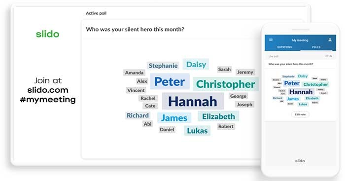 Slido là trang web tạo các câu hỏi và thăm dò ý kiến
