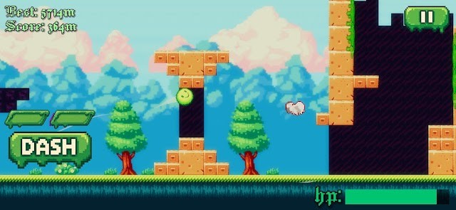 Slime anh hùng liên tục nhảy, né và phóng mình về phía trước