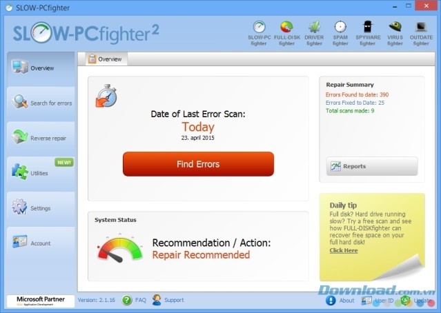 SLOW-PCfighter giúp bạn dễ dàng quản lý hệ thống máy tính
