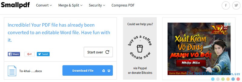 Tải file .docx sau khi đã convert