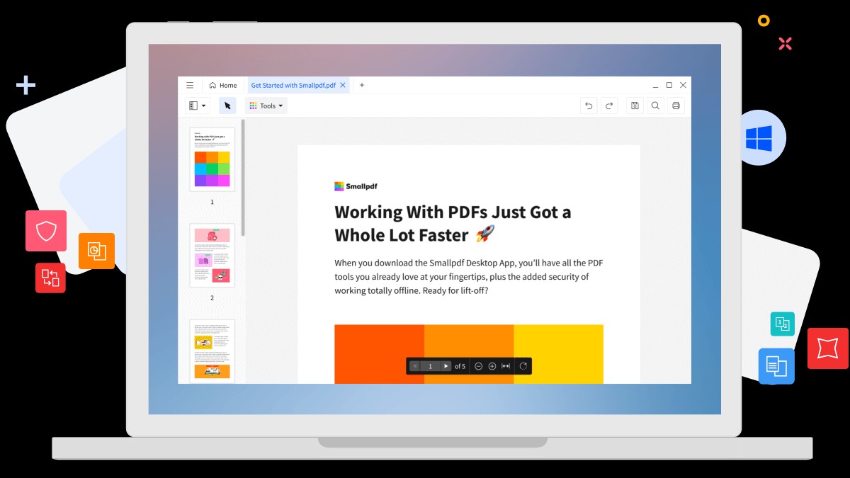 Giao diện trực quan, hiện đại của phần mềm SmallPDF Offline