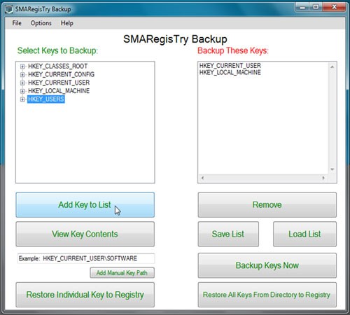 SMARegisTry Backup