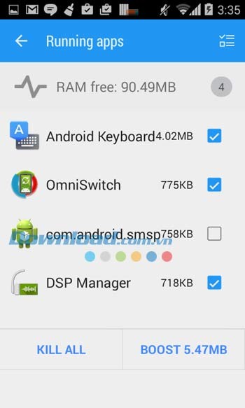 Smart Booster - Free Cleaner hiển thị các ứng dụng đang chạy