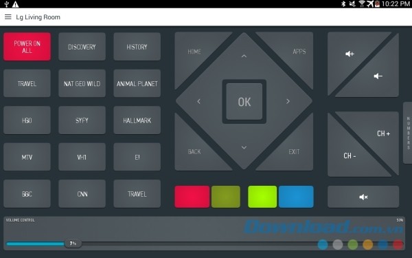 Giao diện ứng dụng Smart IR Remote cho Android trên máy tính bảng