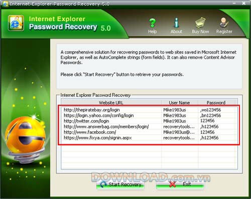 Internet Explorer Password Recovery