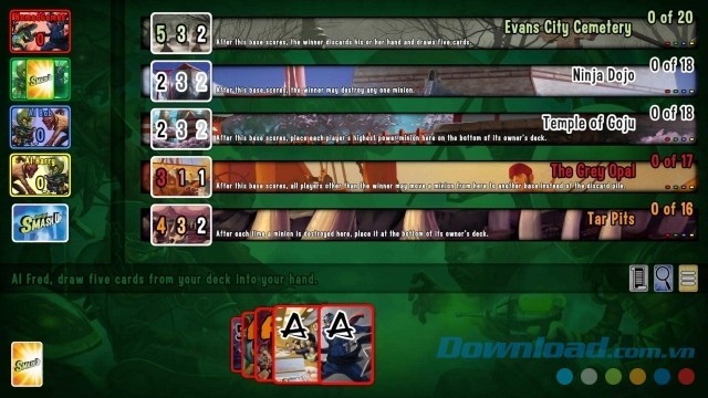 Rút nhiều thẻ bài từ bộ bài trong game chiến thuật Smash Up cho máy tính