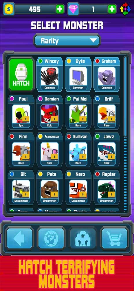 Tùy chọn quái vật trong Smashy City: Monster Battles cho iOS