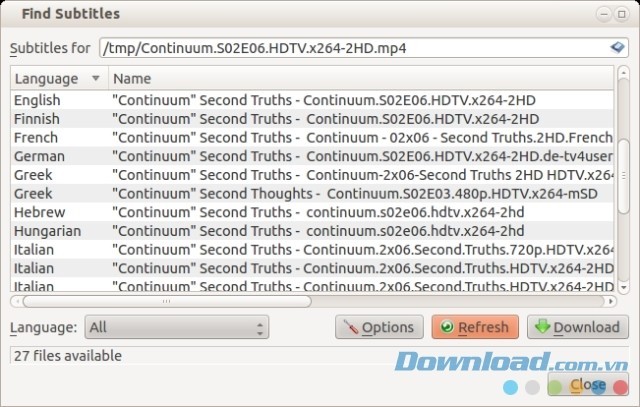 SMPlayer hỗ trợ tìm kiếm phụ đề