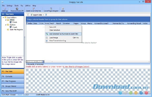 Snappy Fax Lite với giao diện Fax Data