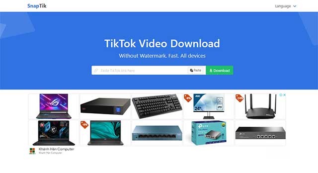 Giao diện web của SnapTik