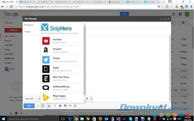 Giao diện chính của tiện ích mở rộng Sniphero for Gmail miễn phí cho Google Chrome
