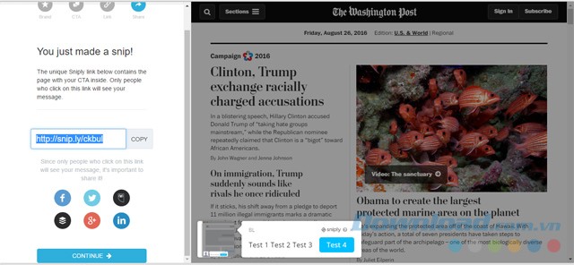 Tùy chỉnh để tạo ra Snip truyền tải thông điệp bằng ứng dụng web Sniply