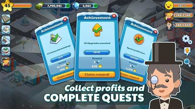 Thu thập lợi nhuận và lên cấp để mở khóa các tòa nhà mới