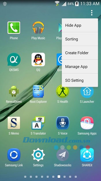 Giao diện sử dụng của ứng dụng SO Launcher