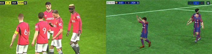 eFootball 2024 (bên trái) và EA Sports FC Mobile 24 (bên phải)