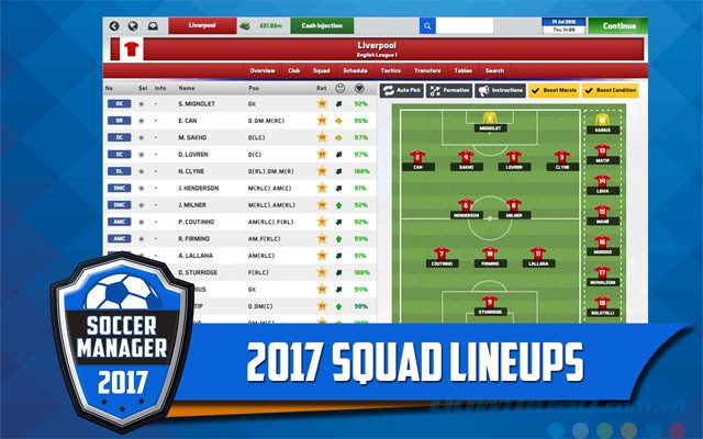 Sắp xếp đội hình trong mơ khi chơi game quản lý bóng đá Soccer Manager 2017 cho máy tính