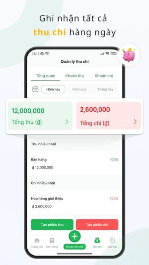 Ghi nhận thu chi hàng ngày