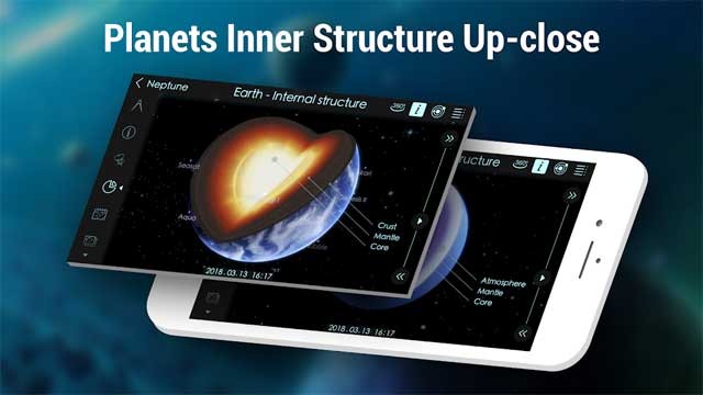 Solar Walk 2 Free: Encyclopedia of the Solar System mô tả chi tiết cấu trúc của các hành tinh
