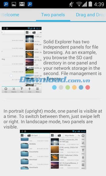 Giới thiệu về bảng điều khiển trong Solid Explorer Classic