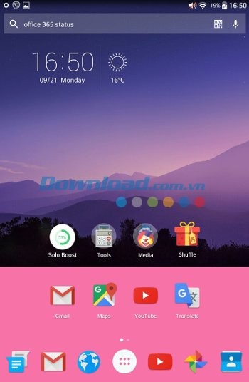 Màn hình chủ sau khi cài đặt Solo Launcher