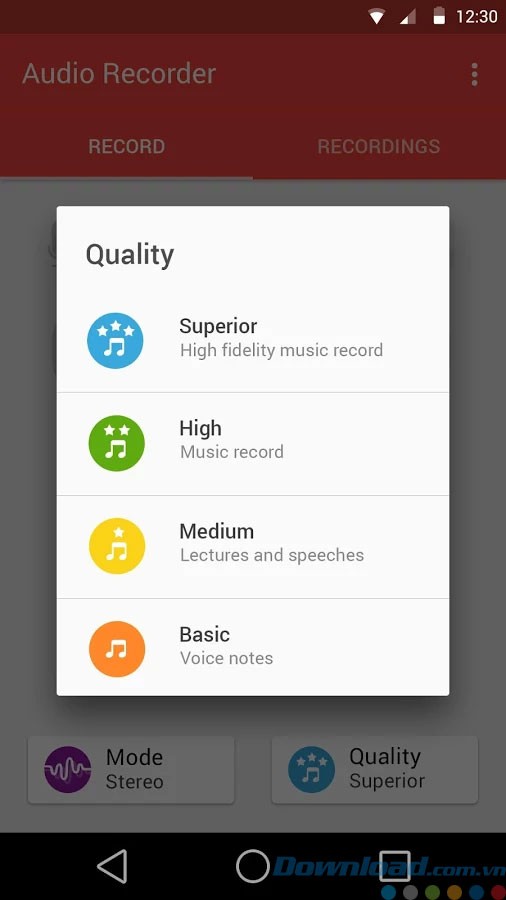 Lựa chọn chất lượng ghi âm