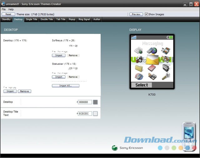 Giao diện Sony Ericsson Themes Creator