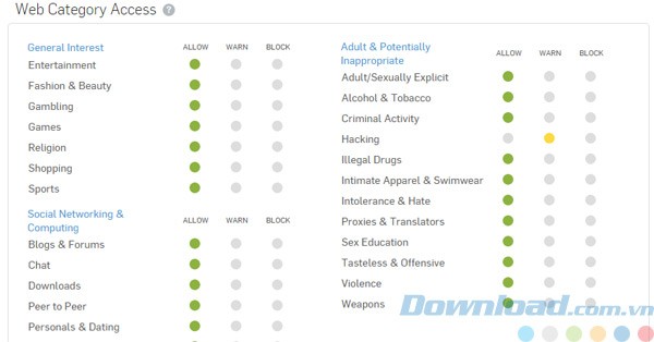 Cho phép, ngăn chặn các trang web