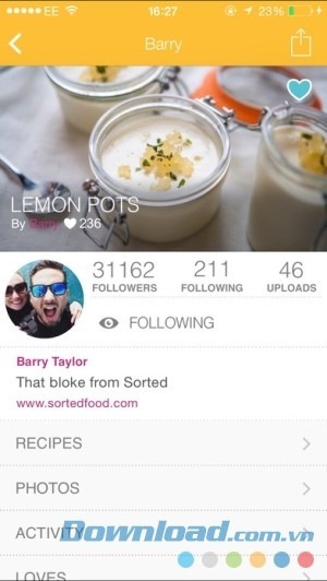 Công thức chế biến trên SORTEDfood cho iOS