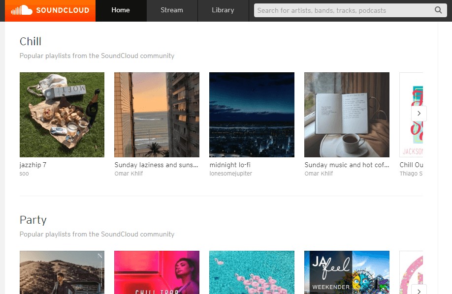 Giao diện khám phá nhạc của SoundCloud