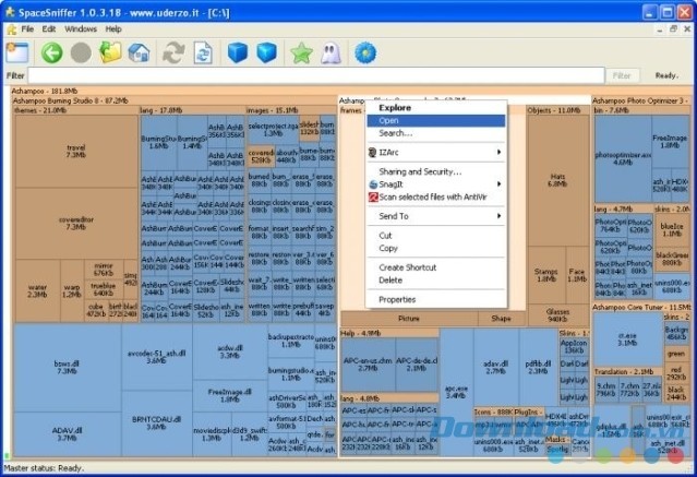 SpaceSniffer phân vùng theo màu sắc giúp người dùng tiện theo dõi