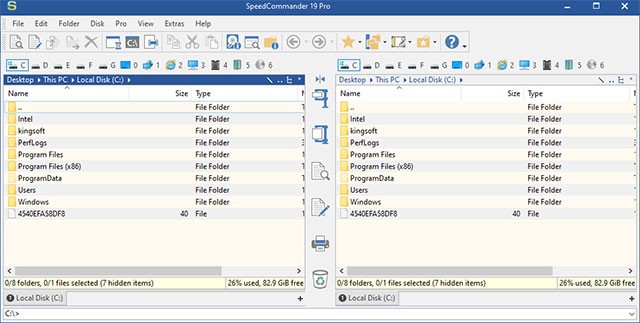 Giao diện phần mềm quản lý file Speed Commander 19 Pro