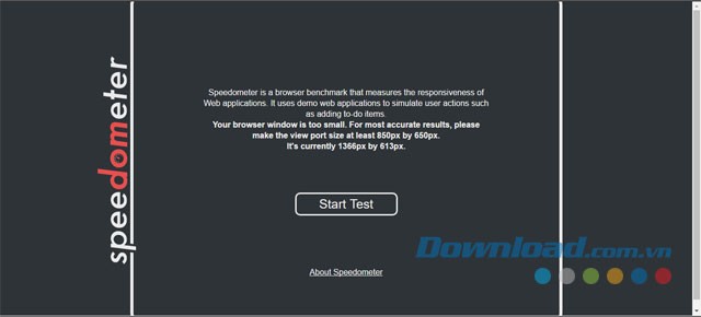 Giao diện chính của trang Speedometer chấm điểm trình duyệt miễn phí