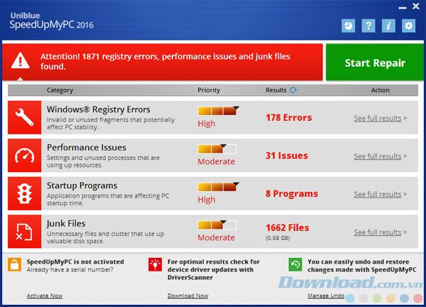 Giao diện của SpeedUpMyPC