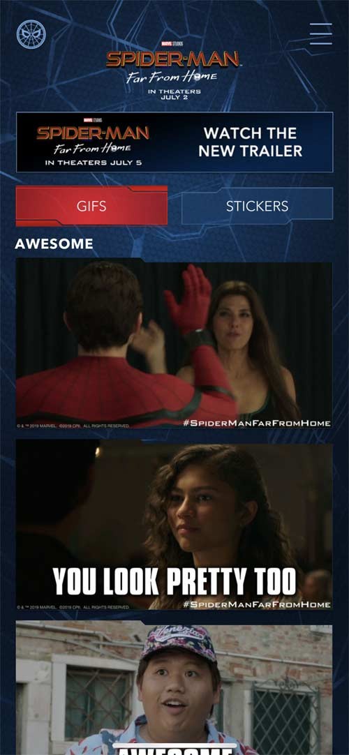 Gửi ảnh động GIF và sticker Người Nhện cho bạn bè