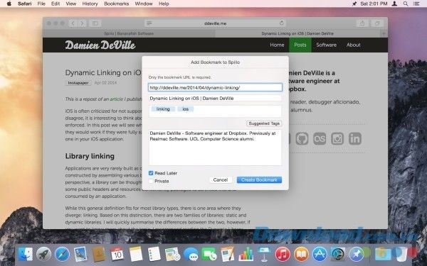 Spillo cho Mac thêm nhanh trang yêu thích vào danh sách