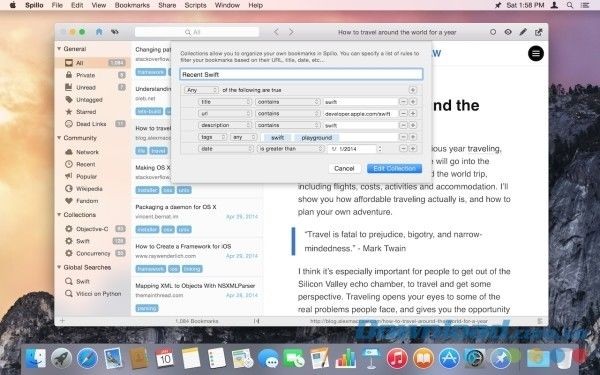 Spillo cho Mac giúp sắp xếp hợp lý mọi trang hay dùng theo từng danh mục