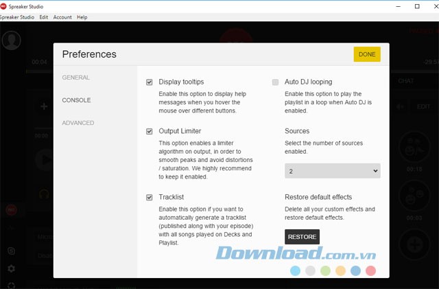 Các thiết lập cài đặt