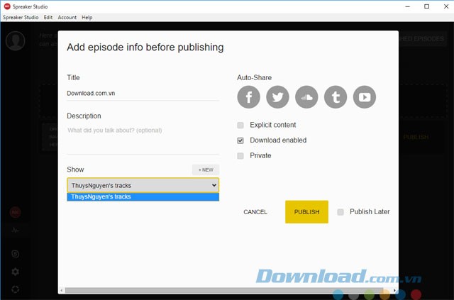 Điền thông tin về các phần