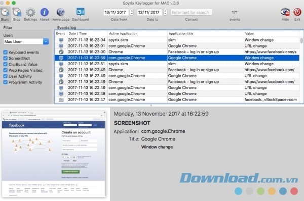 Spyrix Keylogger cho Mac nổi bật với tính năng ghi hình và giám sát máy tính từ xa