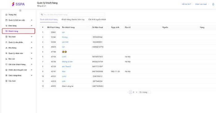 Quản lý được thông tin khách hàng như số điện thoại và ngày sinh nhật