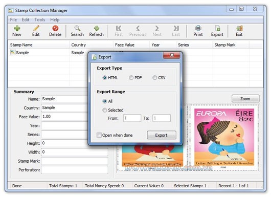 Stamp Collection Manager